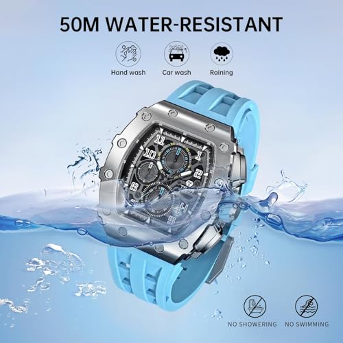 Image of Tsar Bomba Mens Watches Quartz Wristwatch for Men Waterproof 50M Analog Luxury Tonneau Chronograph Calendar Date Men's Dress Business Work Watch Gift for Men