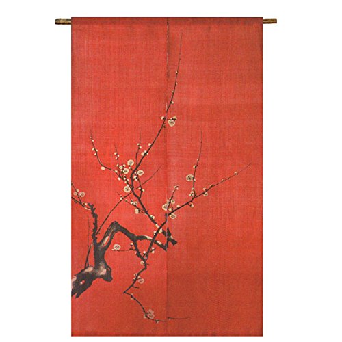 プロフ必読 万葉舎麻のれん 漆染めのれん 鶴 朱赤 サイズ:88×150cm