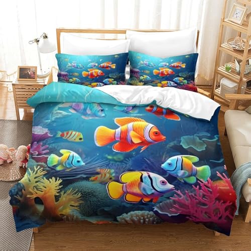 Parure de lit 3d poissons housse de couette microfibre 140x200cm - 3