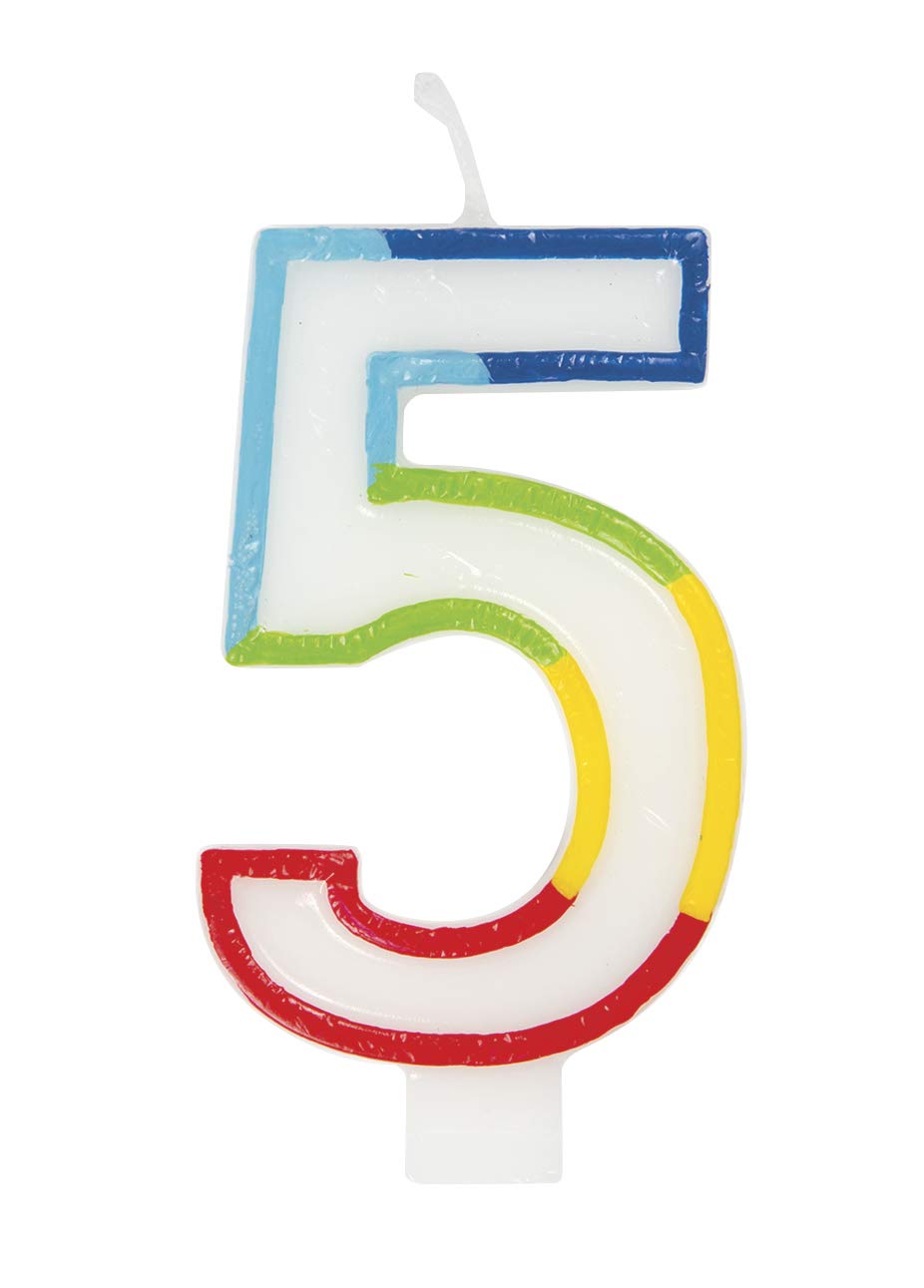 Vibrant Rainbow Border Number 5 Birthday Candle (7cm x 12cm) - Stunning Multi-Colored Party Decor - Uniquely Crafted for Celebratory Milestones - 1 Pc