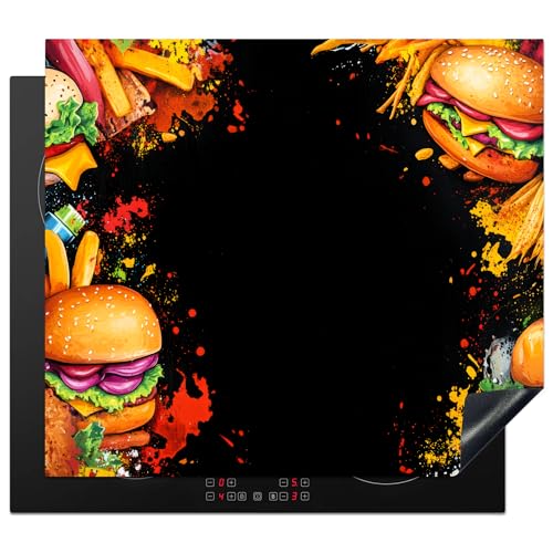 KitchenYeah© Protector Vitroceramica 59x52 cm Tapa para induccion Placa Encimera Cubre de Protectora Cocina Comida rápida - Graffiti - Hamburguesa - Comida - Moderno