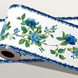 IOHEFY Blue Floral Wallpaper Border 196x4 Inch Peel and Stick Wall Border Vintage Blue Flower Pattern Removable Vinyl Wall Trim for Kitchen Bedroom Bathroom Living Room Home Decor