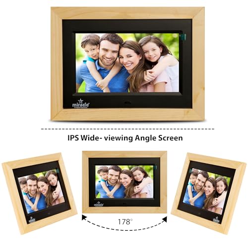 Image of Miracle Digital 7''(17.78) IPS Wooden Digital Photo Frame with High Def Screen,USB DiskCard, RemotePhotos SlideShow,Video Audio, Support SD Built in 8GB Memory & 2GB RAM 180Wide Angle Viewing(Light)