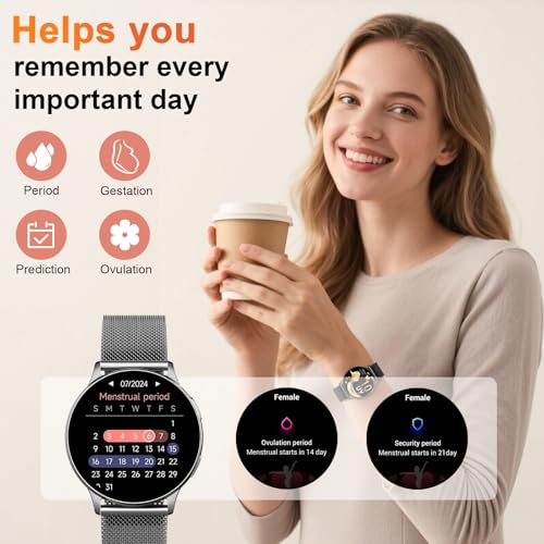 Image of Jugeman Smart Watch for Women, Womens Watch with 24 /7 Health Tracking, Bluetooth Calls, Step Heart Rate Sleep Monitor, IP68 Waterproof Wrist Smartwatch for Work Sports, Gift for Women (Silver)