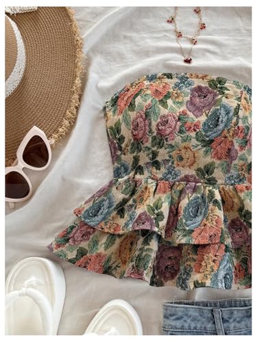 SOLY HUX Women's Floral Print Tie Backless Tube Top Layered Ruffle Strapless Vacation Tops3