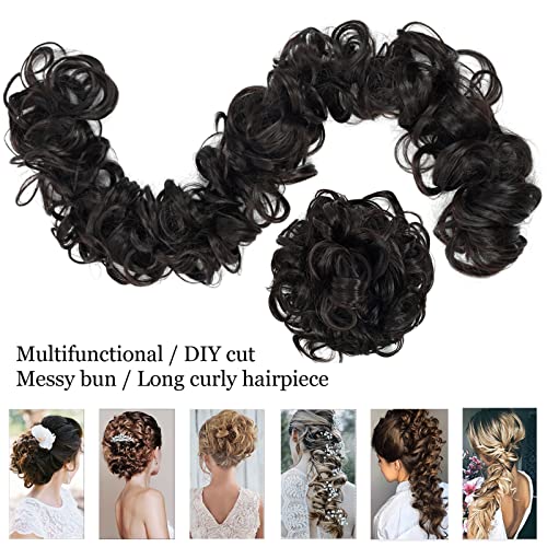 YAMEL Messy Bun Hair Piece Dark Brown Long Scrunchy DIY Wrap Around Touseld Updo Hair Extensions Ponytail Curly Hair Pieces for Women - Image 3