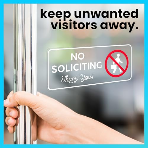 Image of ExcelMark No Soliciting Window Stickers - 3 inch x 7 inch Transparent Vinyl Sticker Sign - Select From Sticky Front or Sticky Back For Interior or Exterior Use - Pack of 3 (Interior)