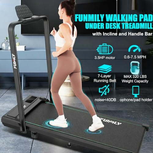 Image of Foldable Treadmill with Incline-Walking Pad with Handle Bar-Portable Walking Pad Treadmill 350+ lb Capacity-Under Desk Treadmills, 4 in 1 Running Machine LED Display /Dual Control