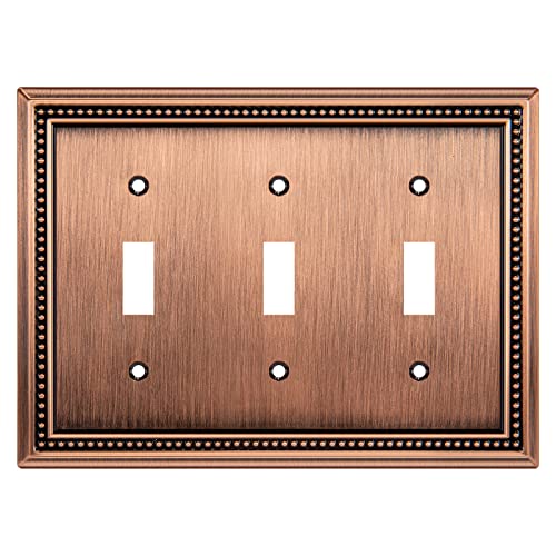 Image of Sunken Pearls Heavy Duty Decorative Wall Plate Switch Plate Outlet Cover (Triple Toggle, Antique Copper)