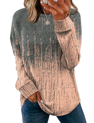 Image of WIHOLL Sweatshirt for Women Crewneck Long Sleeve Shirts Curved Hem Lightweight Sweaters Fall Clothes 2025