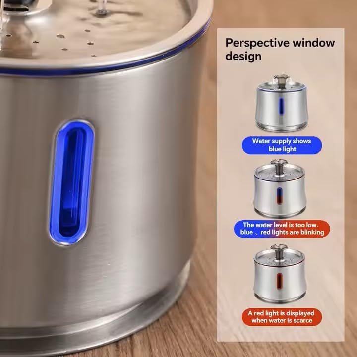 Cat Water Fountain 84oz/2.5L Stainless Steel, Automatic Dog Water Dispenser, Ultra-Quiet Pump, Water Level Window, BPA-Free, Advanced Filtration with 2 Filters for Cats, Dogs & Multiple Pets. - image 5