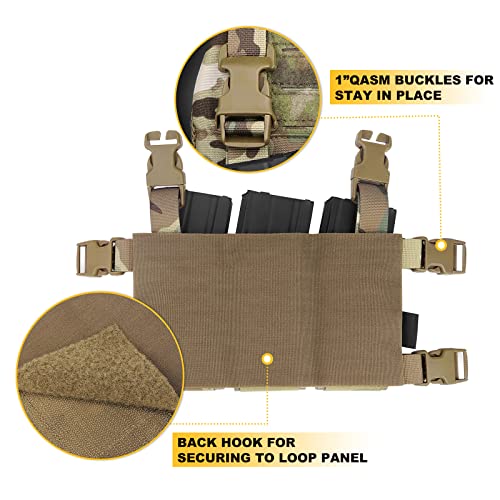Tactical Triple Mag Pouch,Placard 5.56 Magazine Panel With Insert Set Clip Holder With Hook Backing And Female Qasm Buckles. (Multicam) #TOP4