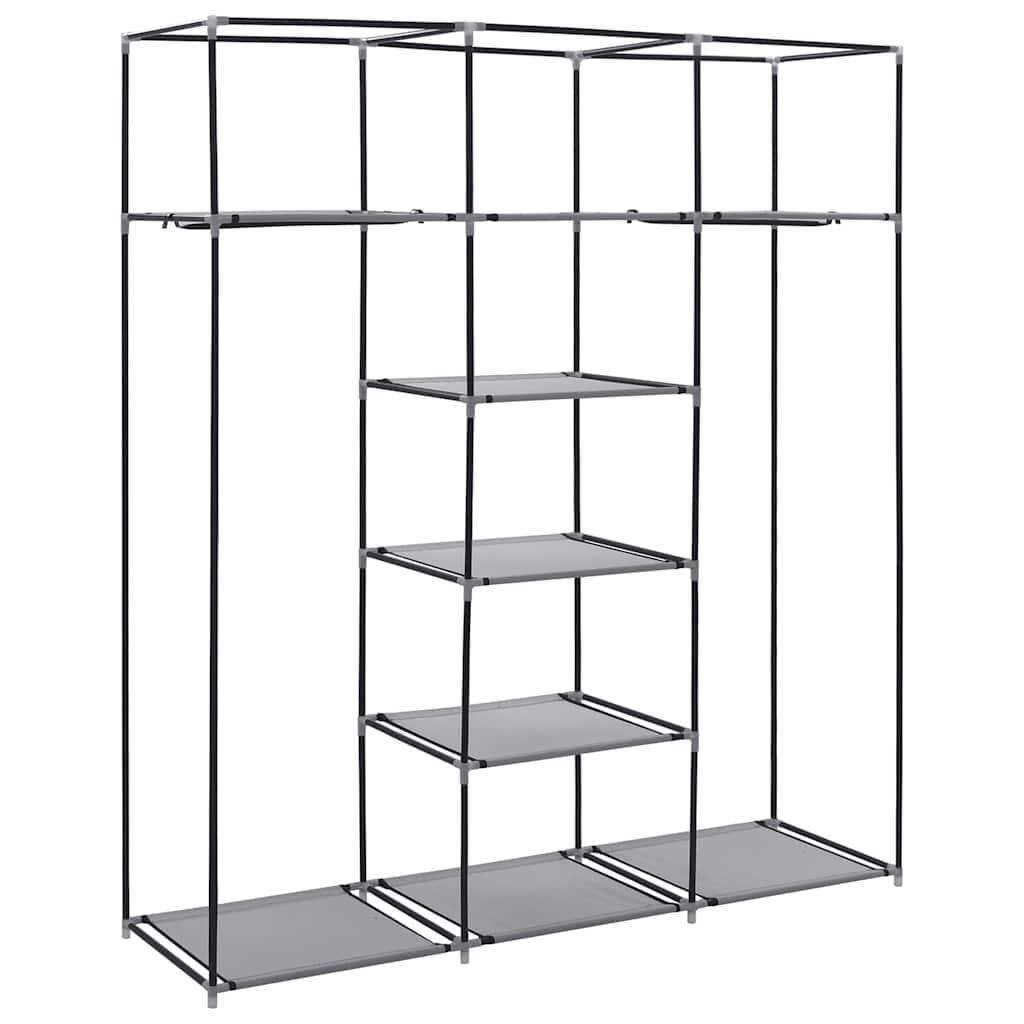 Stoffschrank Grau 150x45x175cm mit Fächern und Stangen | Tragbar, zusammenklappbar, Vliesstoff, feuchtigkeitsbeständige Eisenstangen, für Schlafzimmer