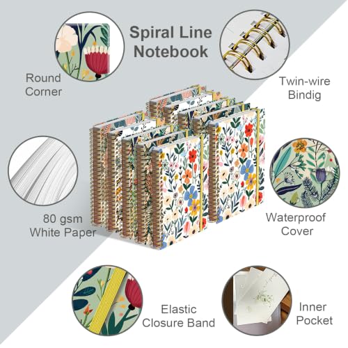 Cuadernos A5 de rayas Heveboik pack de 5 libretas florales para escribir 2