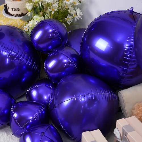 Image of 12PCS Dark Purple Round Foil Balloons 22 inch 15 inch 10 inch Large Mylar Balloons | Shiny Metallic Purple 4D Ball Balloons for Birthday Party, Graduation, Wedding, Christmas, New Year, Disco Prom Party Decor