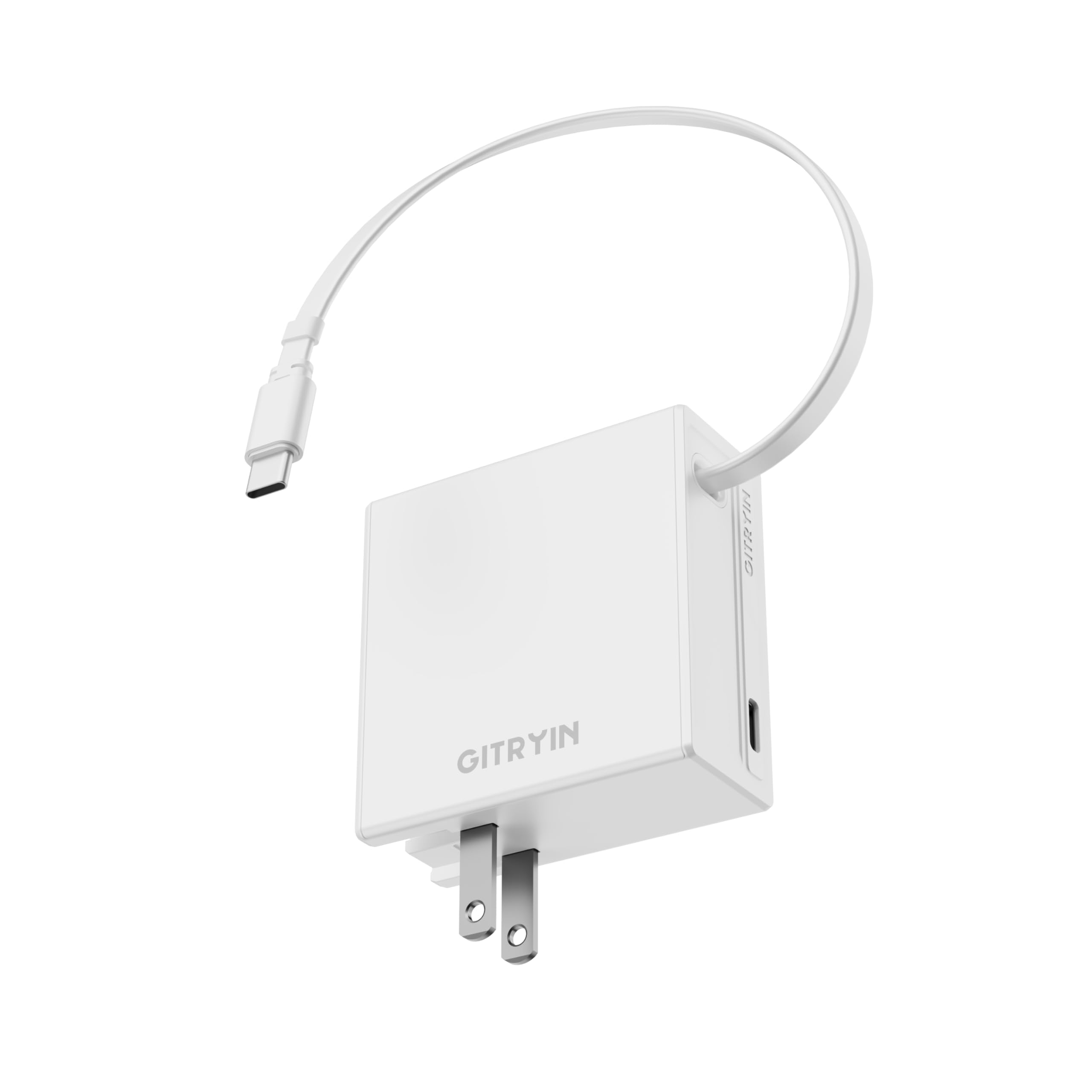 Gitryin 65W USB C Retractable Wall Charger with Built-in Type-C Cable 2-in-1 Foldable Fast Charger Block Travel Essentials