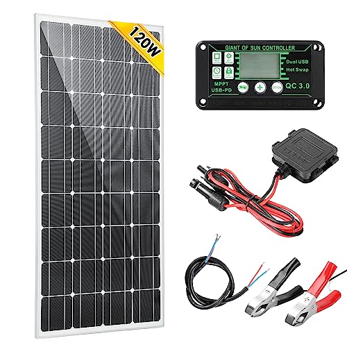 Youyijia Solar Panel Kit 120W 12V Monocrystalline Off-Grid System Solar Panel with 30A Charge Controller + Solar Cables for Motorhome RV Boat Shed Camping