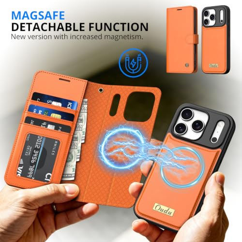 Étui cuir véritable iPhone 17 Pro antichoc charge sans fil orange - 4