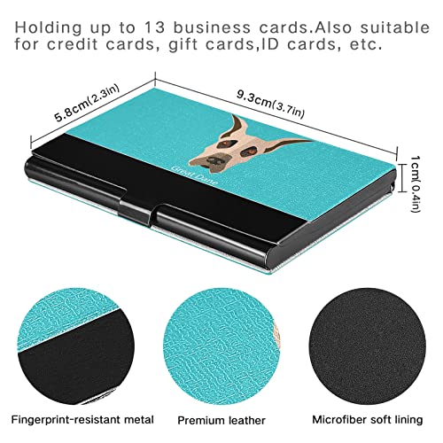 Great Dane Dog On Turquoise PU Leather Stainless Steel Business Card Holder, Unisex Business Card Case Multi Card Case, Name Card Holder Slim Credit Wallet3