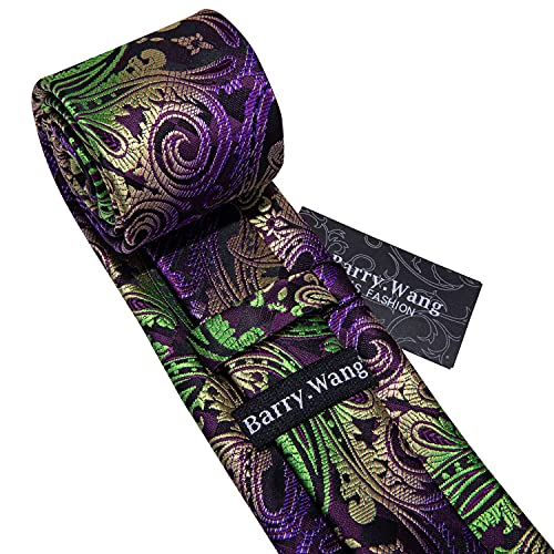 Image of Barry.Wang Men Ties Paisley Woven Silk Necktie Set with Pocket Suqare Cufflinks Formal
