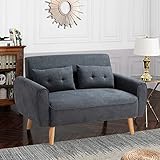 Shintenchi 47' Small Modern Loveseat Couch Sofa, Fabric Upholstered 2-Seat Sofa, Love Seat Furniture with 2 Pillows, Wood Leg for Small Space, Living Room, Bedroom, Apartment, Dark Grey