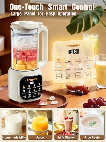 Image of Arcmira 68oz Automatic 8-in-1 Nut Milk Maker, 10 Blades -No Soak, Self-Clean, Delay Start & Keep Warm, for Almond /Soy /Oat Milk, Juice, Boil Water, Shakes - Plant-Based Dairy Free for Family & Party