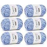 Coopay 6 x 100g Laine Chenille Crochet, Fil Épaisse et Moelleuse, Pelote Chenille Douce et Veloutée, Laine à Tricoter Idéale pour Crochet Tricot Pull, Couverture, Écharpe et Bonnet   Bleu Ciel