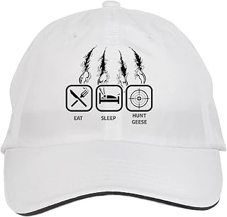 Makoroni - EAT Sleep Hunt Geese Hunting Hunter Hat Adjustable Cap, DesP32 White