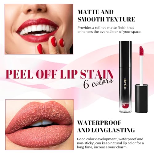 image for DAGEDA 6 Colors Peel Off Lip Stain Set, Long Lasting and Waterproof Li