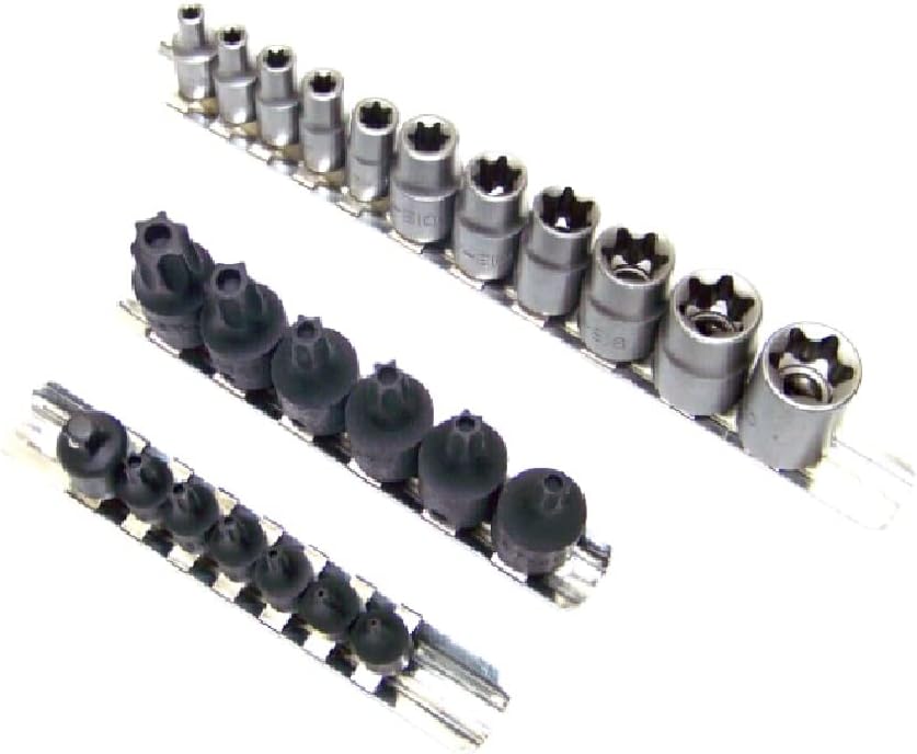26 Pc 1/4" & 3/8" Drive Impact Tamper Proof Star Bit Torx & Socket Torx Set