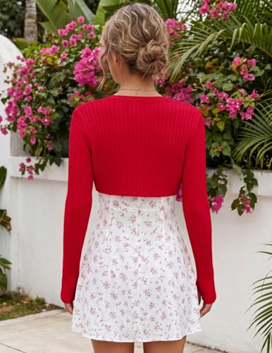 Image of Women's Long Sleeve Shrug Sweaters Knit Bolero Shoulder Open Cropped Cardigan