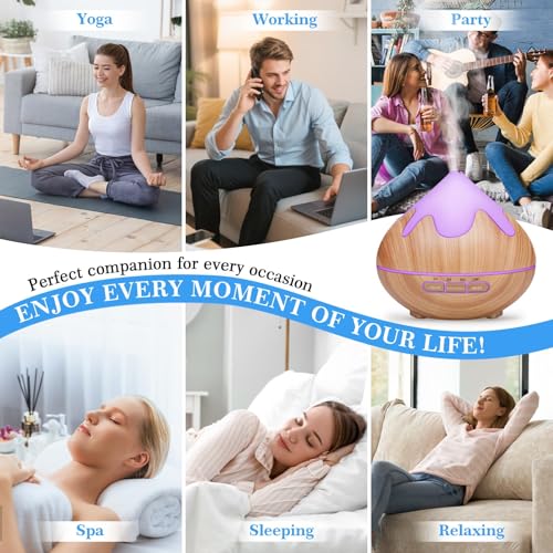 Essential Oil Diffuser for Home 500ML, Ultrasonic Large Diffuser Oil Machine with Remote Control, Aromatherapy Diffusers for Home Office Room, Aroma Diffuser with 14 Color LED & 2 Mist Mode, Brown - Image 7