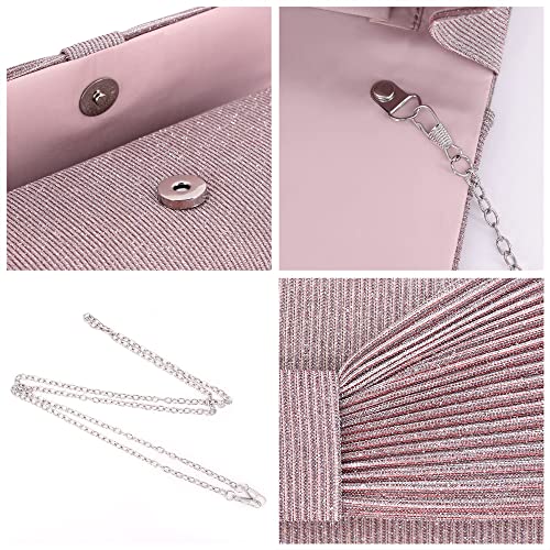 Jascaela Women's Glitter Bling Evening Clutch Shiny Bow Evening Handbag Party Prom Wedding Purse Shoulder Bag - Pink #TOP1