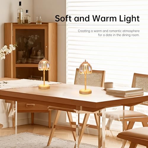 Image of Shenmoyl Tulip Table Lamp with 5200mAh Battery & Touch Control, Small Cordless Table Lamp with 3 Colors, Rechargeable Battery Operated Table Lamps for Bedroom, Desk, Bedside (Amber-Beech Color)