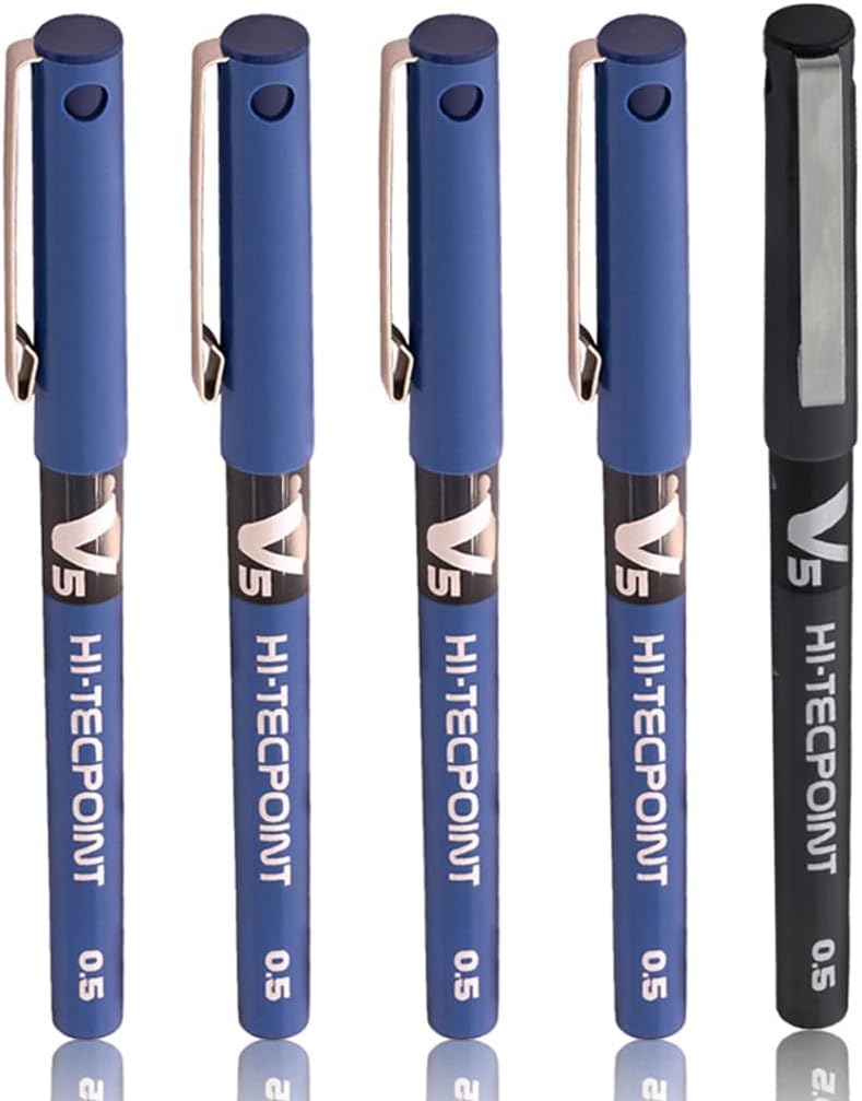 Pilot V5 Roller Ball Pen Pack of 5 ( 4 Blue , 1 Black )