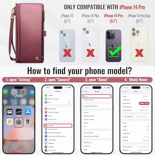 Defencase for iPhone 14 Pro Wallet Case with RFID Card Holder, Wine Red by Defencase - Used condition - Image 2