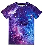 Girls Boys Shirts Galaxy Starry Short Sleeve T-Shirts Purple Planet Graphic Tees Shirts 9T-12T