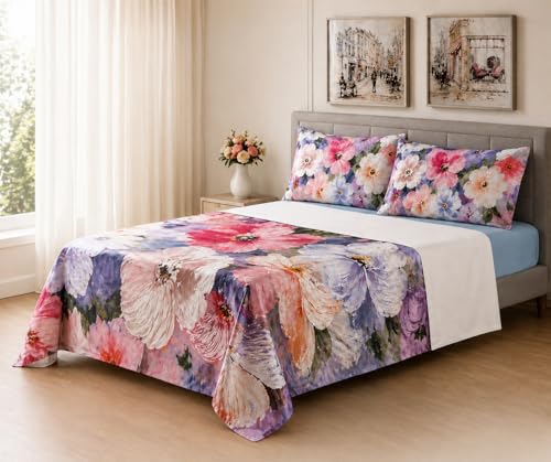 Image of bern's farm Devonshire Collection Queen Size 4 Piece Bedding Set with Deep Pocket Fitted Sheet (Fits Up to 15”), Flat Sheet, 2 Pillow Shams Made from 5D Design Fabric, Vivid & Fade-Resistant Colors.