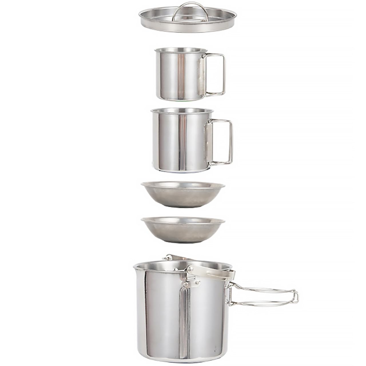 VANZACK Ensemble de Bouilloire Portable et Vaisselle Camping en Acier Inoxydable 5 Pièces, Léger et Résistant, Bol Pliable et Tasse, Ustensiles Cuisine Extérieur pour Randonnée et Pique-niques