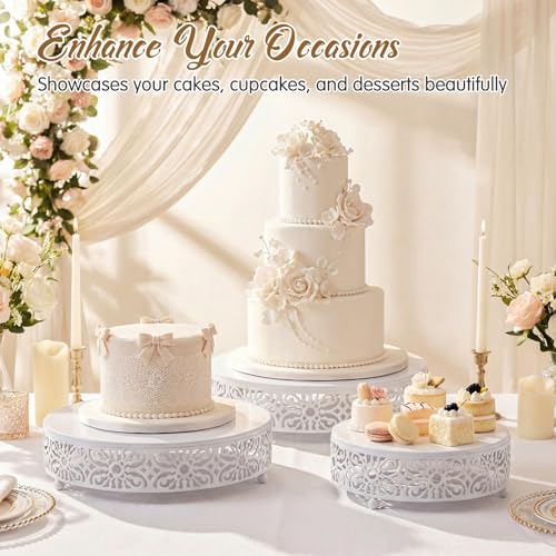 Wenqik 3 Pcs 16'' 14'' 12'' Metal White Cake Stand Round Cake Stands for Dessert Table Cookies Fruit Serving Tray Cupcake Dessert Pastry Riser for Wedding Birthday Party and Events by Wenqik - Used condition - Image 6