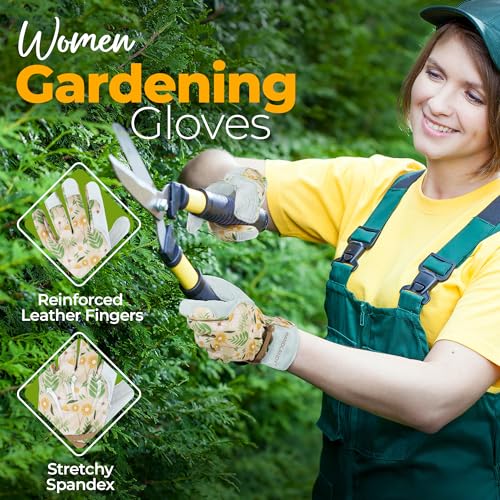 HANDLANDY Gardening Gloves for Women Utility Goatskin Leather Safety Work Gloves Breathable Ladies Leather Garden Yard Gloves - Image 4