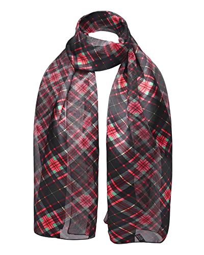 Foulard unisexe à carreaux écossais en satin à rayures, Noir , taille unique