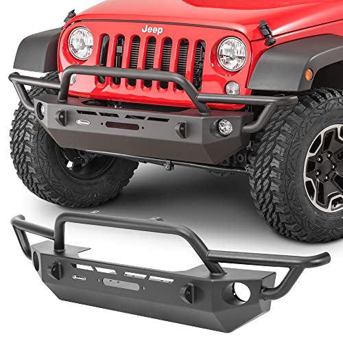Image of Quadratec QRC Front Bumper with Hoop - Fits Jeep Wrangler JK 2007-2018 - Winch Compatible - Auxiliary Light Tab Mounts - Textured Satin Black Powder Coating - Integrated Fog Light Provisions