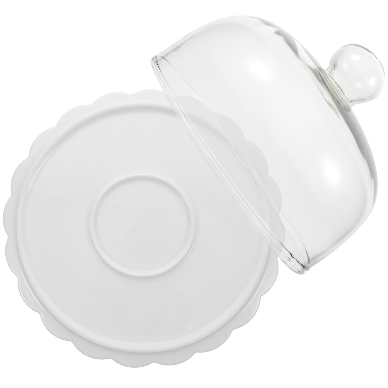 OSALADI Soporte para Tartas Redondo de Vidrio con Cúpula para Exhibir Postres, Adecuado para Bodas y Cumpleaños, Plato para Tartas con Tapa de Cerámica de Color Claro