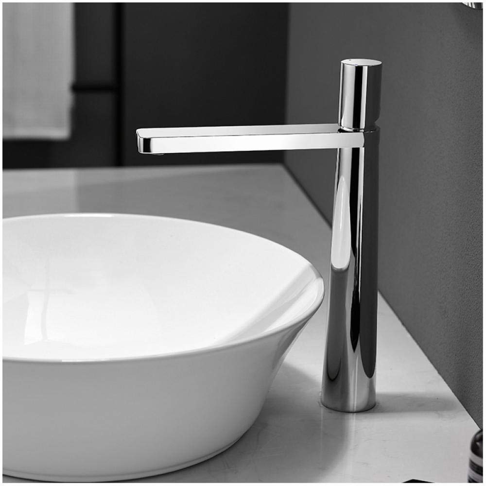 ASerZenith Basin Faucet Brass Bathroom Basin Crane Deck Mounted Single Handle Hot Cold Water Mixer Tap(Tall Chrome)
