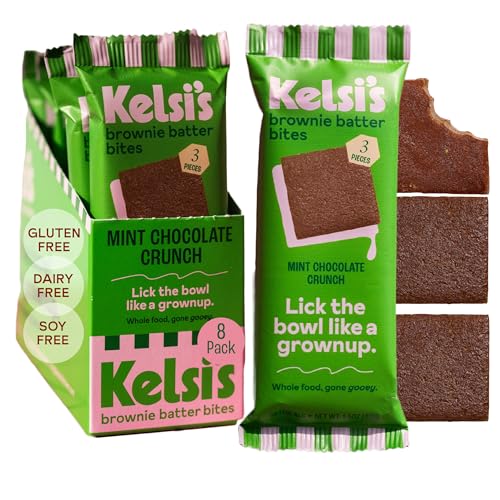 Kelsi's Mint Chocolate Crunch Brownie Batter Bites, 8 pack - Whole Ingredients, Healthy Brownie Bites, Dairy Free, Gluten Free, Soy Free Chocolate, Zero Refined Sugar, Paleo, Minimally Processed, Healthy Snack Alternative for Adults & Kids