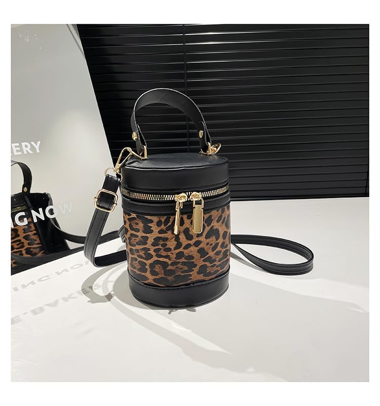 Bucket Purses for Women Small Crossbody Cylinder Bags Color-Block Round Handle Bag Shoulder Leather Handbags3