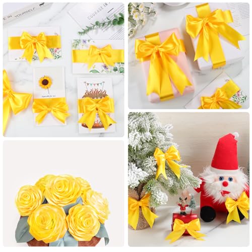 Image of woric Yellow Satin Ribbon 1 1 /2 Inch 60 Yards Yellow Bows for Fall Wreath Decor Graduation Crafts Gift Wrapping Flower Bouquet Memorials Harvest Party Halloween Holiday Decorations