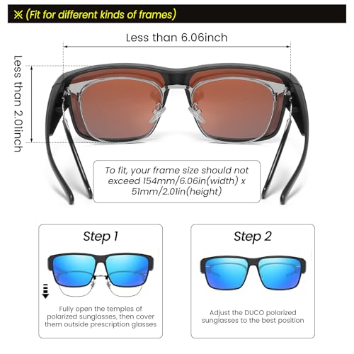 DUCO Polarized Fit Over Sunglasses for Men and Women UV400 Protection Retro Square Wrap Around Shades for Driving Riding 89864