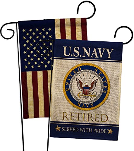 Breeze Decor US Navy Burlap Garden Flag Pack Armed Forces USN Seabee United State American Military Veteran Retire Official Vintage Applique House Banner Small Yard Gift Double-Sided, Made in USA
